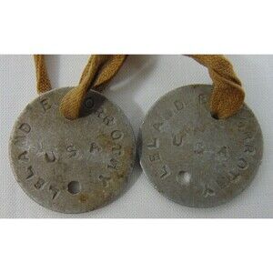 Vintage 2 MILITARY US ARMY DOG TAG's LELAND E DORRATHY Cloth String USA